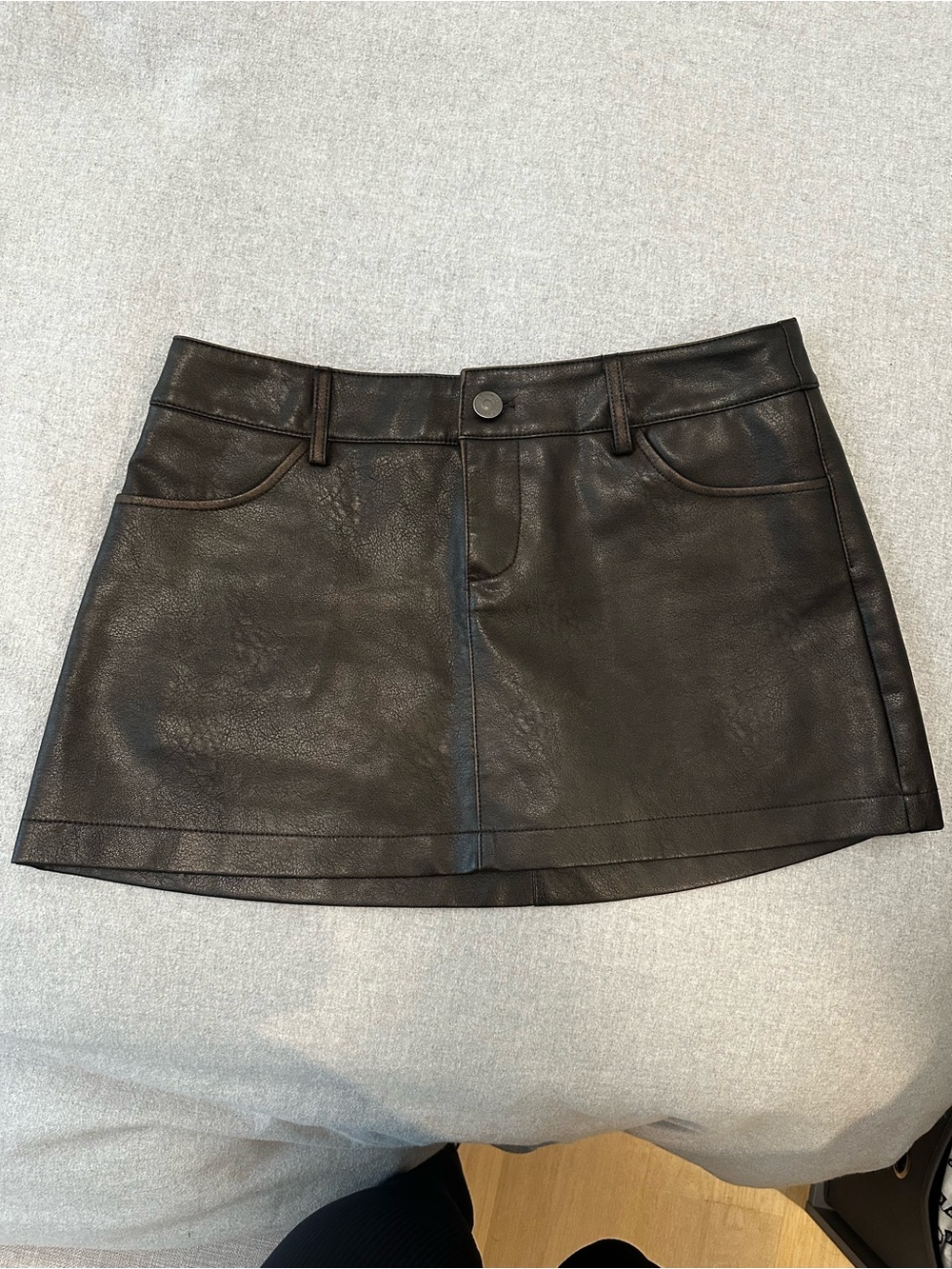Garage Brown Faux Leather Mini Skirt